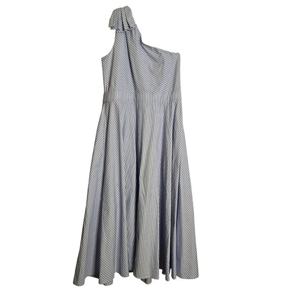 Calvin Klein Preppy Blue White Striped One Shoulder Bow Midi Dress 6 Romantic - Picture 3 of 16